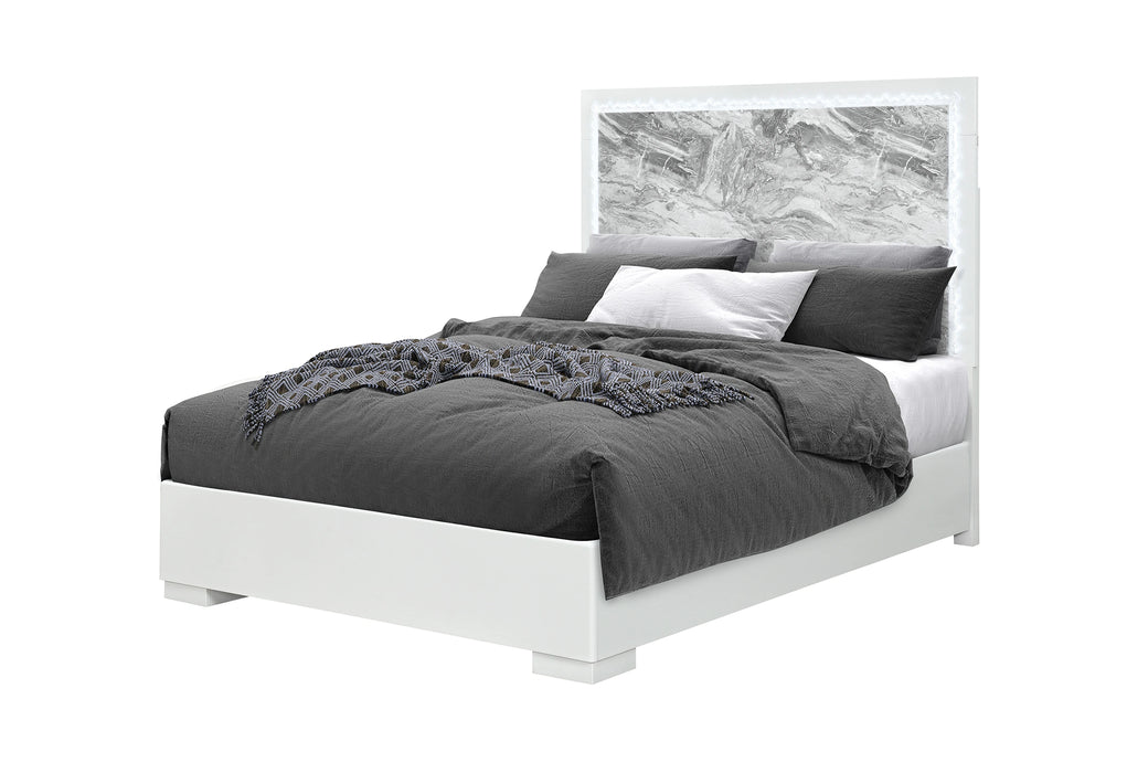 Naomi Silver Marble Bed with LED