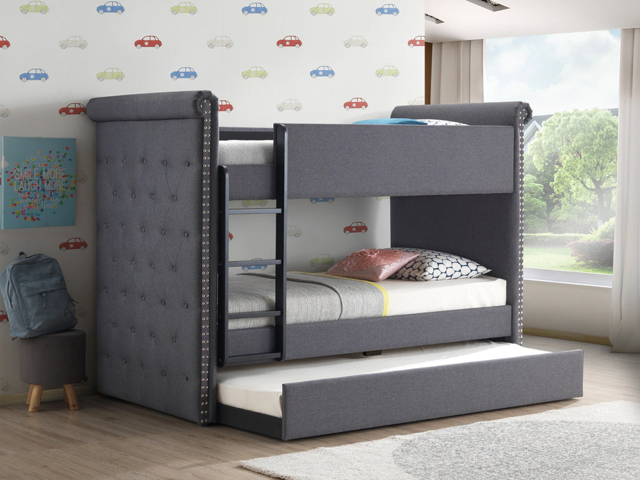 Romana II Gray Fabric Bunk Bed & Trundle (Twin/Twin) - Levi's Discount Furniture (Vineland, NJ)
