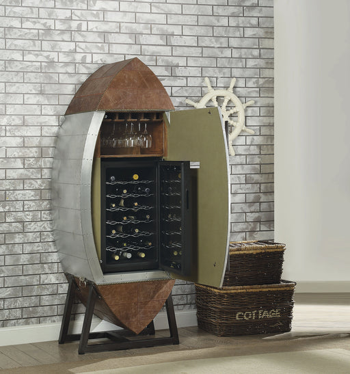 Brancaster Retro Brown Top Grain Leather & Aluminum Wine Cabinet & Cooler - Levi's Discount Furniture (Vineland, NJ)