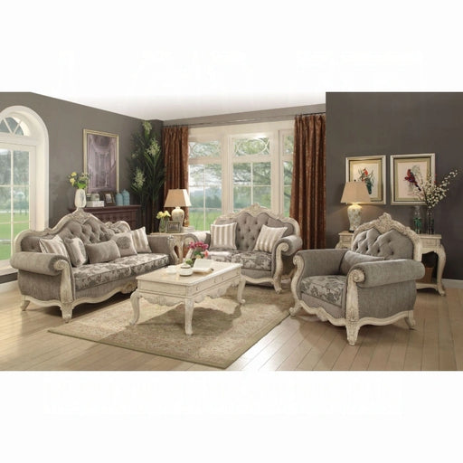 Ragenardus Gray Fabric & Antique White Sofa w/5 Pillows - Levi's Discount Furniture (Vineland, NJ)