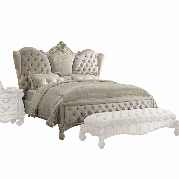 Versailles Ivory Velvet & Bone White California King Bed - Levi's Discount Furniture (Vineland, NJ)