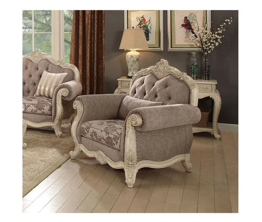 Acme Ragenardus Chair with 1 Pillow in Gray Fabric & Antique White 56022 - Levi's Discount Furniture (Vineland, NJ)