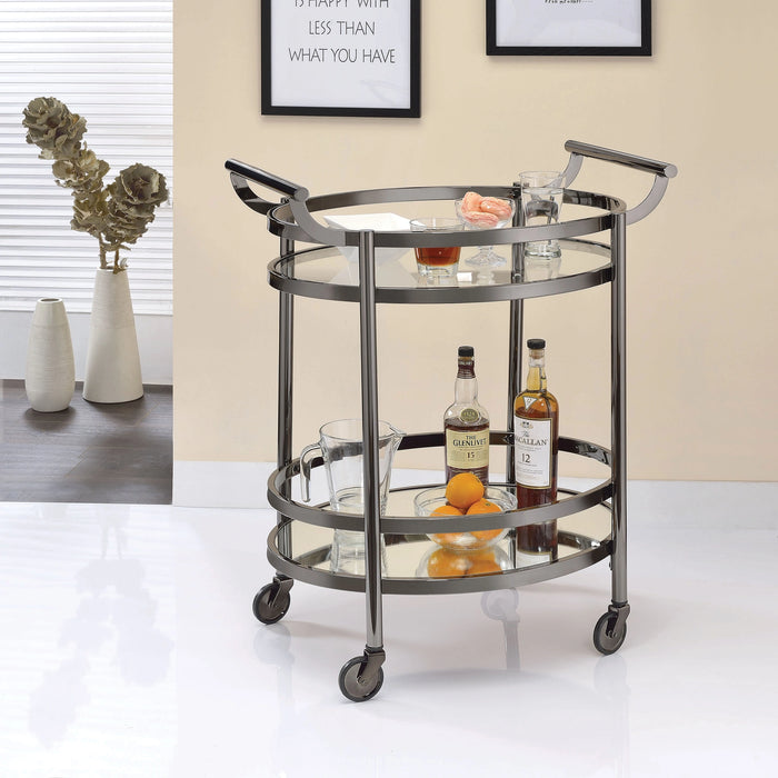 Lakelyn Black Nickel & Clear Glass Serving Cart - Levi's Discount Furniture (Vineland, NJ)