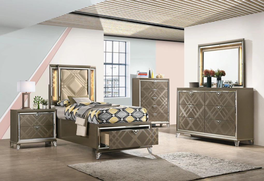 Skylar LED, PU & Dark Champagne Full Bed (Storage & LED) - Levi's Discount Furniture (Vineland, NJ)