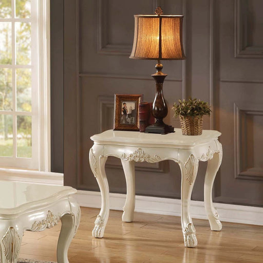 Acme Chantelle End Table with Marble Top in Pearl White 83542 - Levi's Discount Furniture (Vineland, NJ)