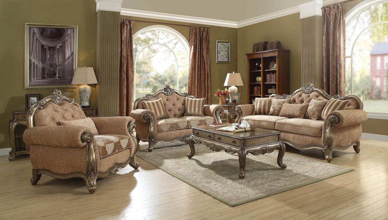 Ragenardus Fabric & Vintage Oak Sofa w/5 Pillows - Levi's Discount Furniture (Vineland, NJ)