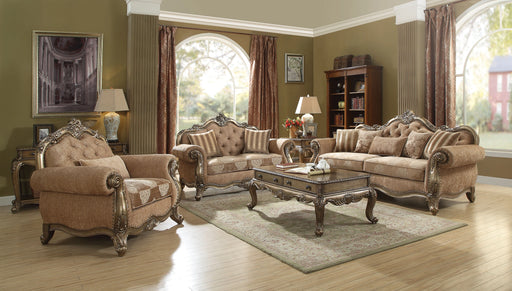 Ragenardus Fabric & Vintage Oak Sofa w/5 Pillows - Levi's Discount Furniture (Vineland, NJ)