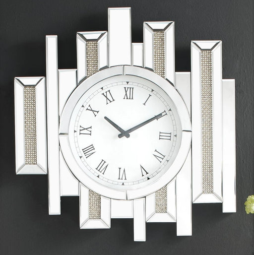 Lavina Mirrored & Faux Diamonds Wall Clock - Levi's Discount Furniture (Vineland, NJ)