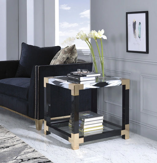 Lafty White Brushed & Clear Glass End Table - Levi's Discount Furniture (Vineland, NJ)