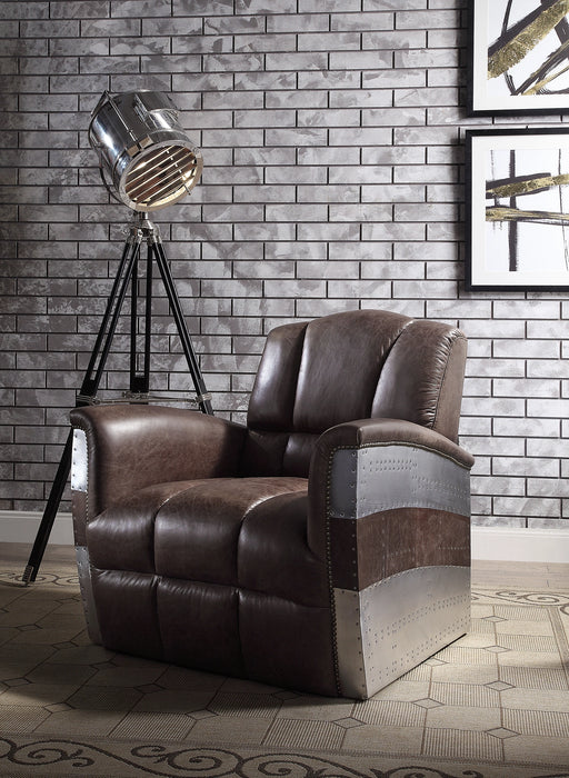 Brancaster Retro Brown Top Grain Leather & Aluminum Accent Chair - Levi's Discount Furniture (Vineland, NJ)