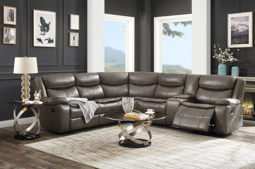 Tavin Taupe Leather-Aire Match Sectional Sofa (Motion) - Levi's Discount Furniture (Vineland, NJ)