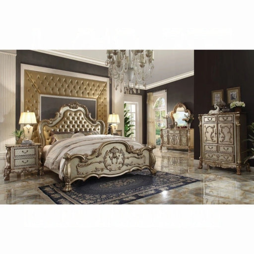 Dresden Bone PU & Gold Patina Eastern King Bed - Levi's Discount Furniture (Vineland, NJ)