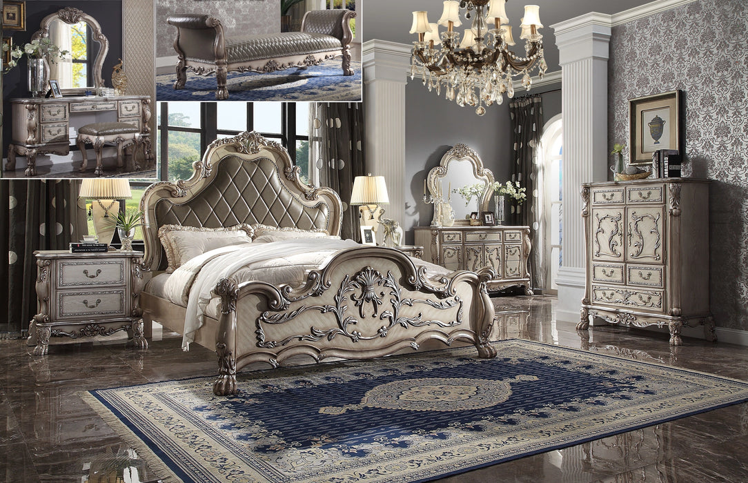 Dresden Vintage Bone White & PU Eastern King Bed - Levi's Discount Furniture (Vineland, NJ)