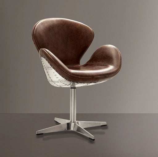 Brancaster Retro Brown Top Grain Leather & Aluminum Accent Chair (1Pc) - Levi's Discount Furniture (Vineland, NJ)