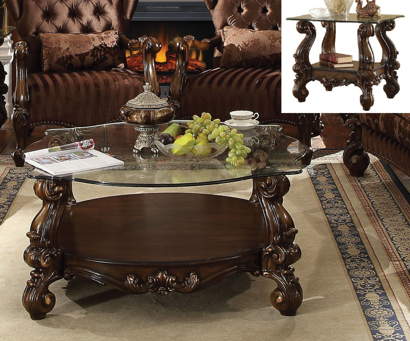 Versailles Cherry Oak & Clear Glass Coffee Table - Levi's Discount Furniture (Vineland, NJ)