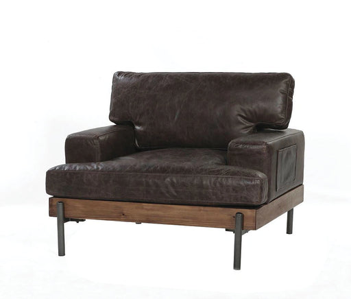 Silchester Oak & Distress Chocolate Top Grain Leather Chair - Levi's Discount Furniture (Vineland, NJ)