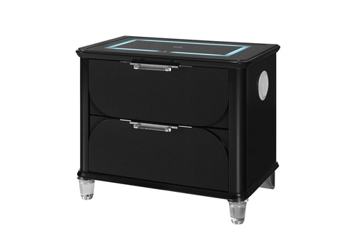 Lando Black Nightstand with Speaker and Wireless Charging Platform