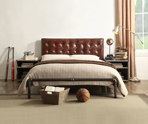 Brancaster Vintage Brown Top Grain Leather Queen Bed - Levi's Discount Furniture (Vineland, NJ)