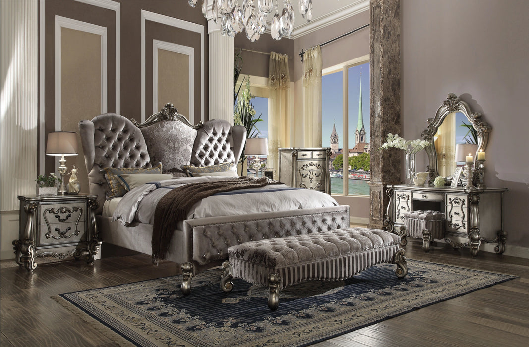 Versailles Velvet & Antique Platinum California King Bed - Levi's Discount Furniture (Vineland, NJ)