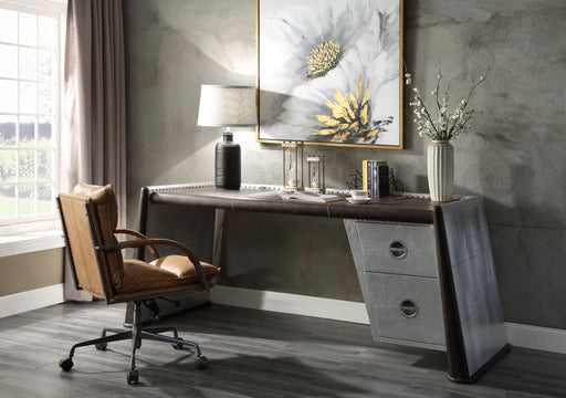 Brancaster Distress Chocolate Top Grain Leather & Aluminum Desk - Levi's Discount Furniture (Vineland, NJ)