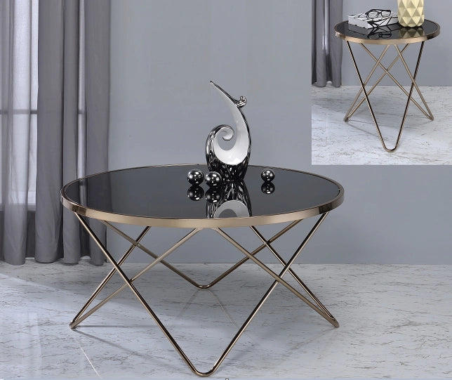 Valora Champagne & Black Glass Coffee Table - Levi's Discount Furniture (Vineland, NJ)