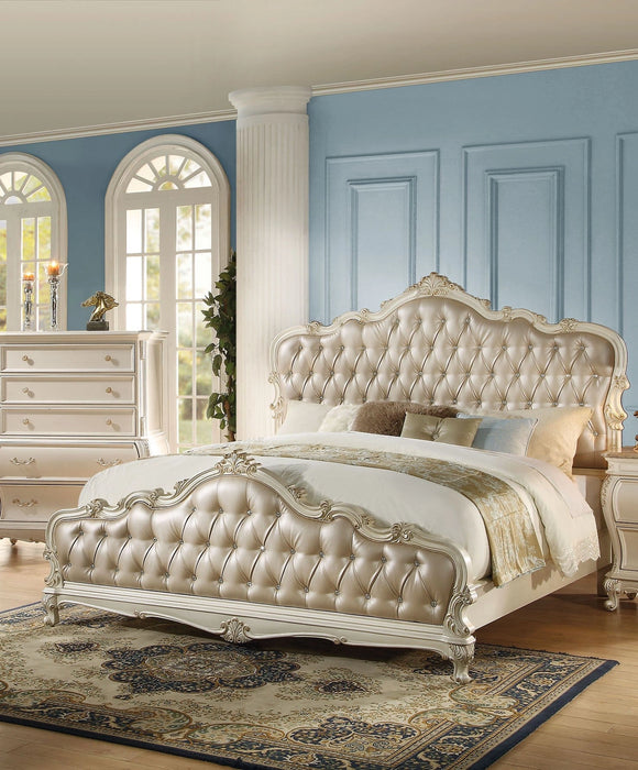 Acme Chantelle King Bed with Button Tufted Panels in Pearl White 23537EK - Levi's Discount Furniture (Vineland, NJ)