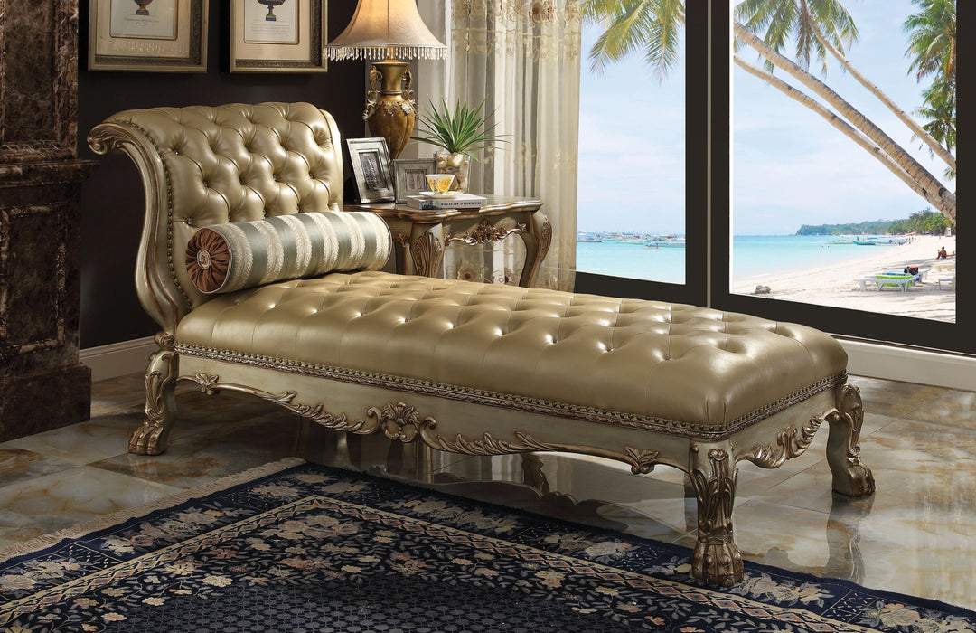 Dresden Bone PU & Gold Patina Chaise & Pillow - Levi's Discount Furniture (Vineland, NJ)