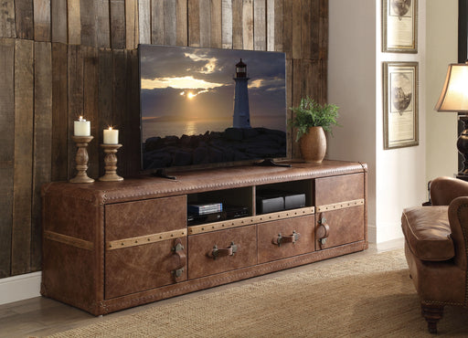 Aberdeen Retro Brown Top Grain Leather TV Stand - Levi's Discount Furniture (Vineland, NJ)