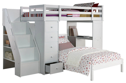 Acme Freya Loft Bed with Bookcase Ladder in White 37145 - Levi's Discount Furniture (Vineland, NJ)