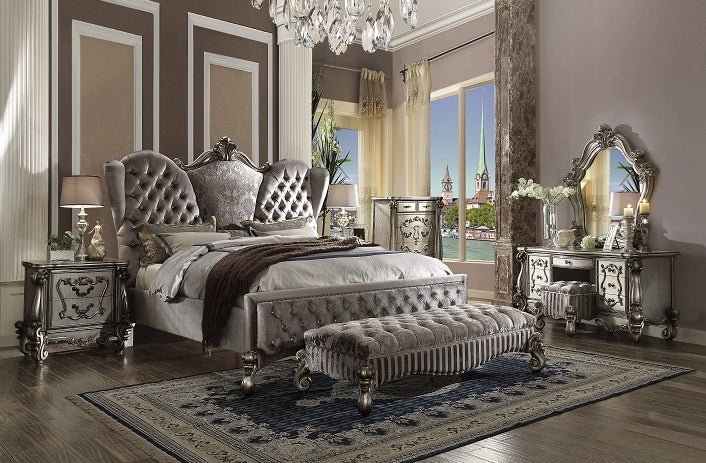 Versailles Velvet & Antique Platinum Queen Bed - Levi's Discount Furniture (Vineland, NJ)